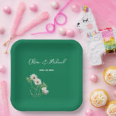 Assiettes En Carton Émeraude vert Fleurs blanches Plaques en papier Ma (Fête)