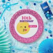 Assiettes En Carton Emoji Ado Anniversaire Parties scintillant rose Pl (Fête)