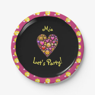 Assiettes En Carton EMOJI Pink Black Girls Love Emoticons Party