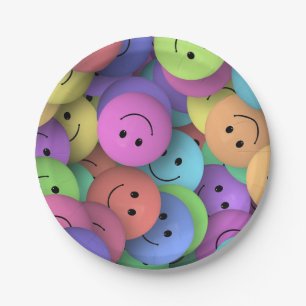 Assiettes En Carton Émoji Visages Joyeux Colorés