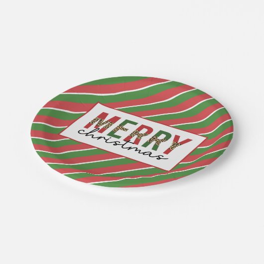 Assiettes En Carton Empreinte de léopard de Noël moderne Red Green Str (Angle)