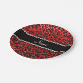 Assiettes En Carton Empreinte de léopard de parties scintillant rouge  (Angle)