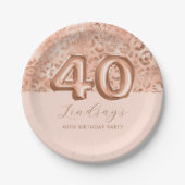 Assiettes En Carton Empreinte de léopard d'or Rose personnalisé 40e an (Devant)