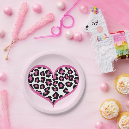 Assiettes En Carton Empreinte de léopard du coeur sauvage (Fête)