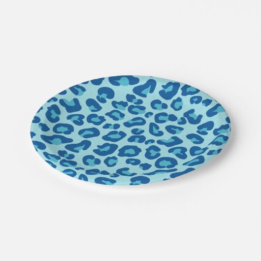 Assiettes En Carton Empreinte de léopard en bleu clair à bleu foncé (Angle)