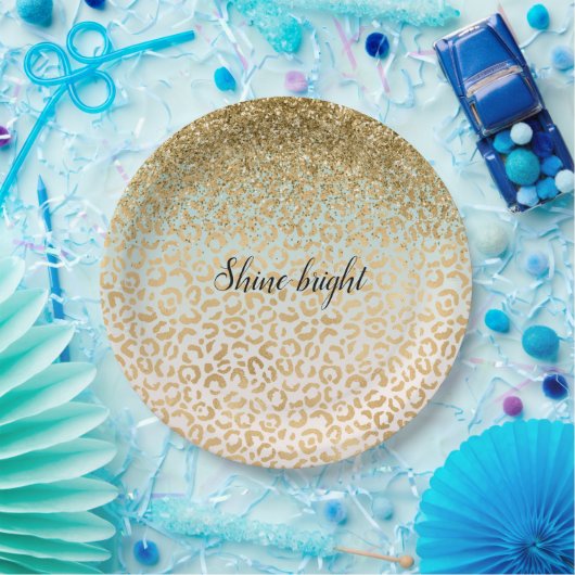 Assiettes En Carton Empreinte de léopard Mint Ombre Gold Parties scint (Fête)