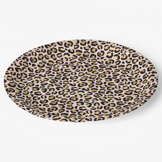Assiettes En Carton Empreinte de léopard noir rose vif   (Angle)