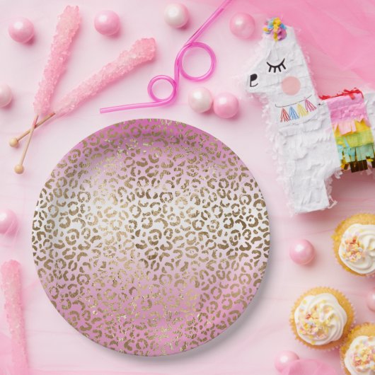 Assiettes En Carton Empreinte de léopard or rose Ombre (Fête)