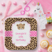 Assiettes En Carton Empreinte de léopard Pink Quatrefoil fête d'annive (Fête)