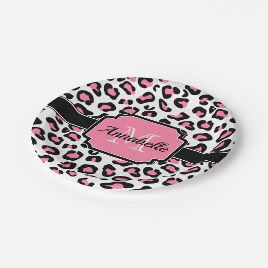 Assiettes En Carton Empreinte de léopard rose (Angle)