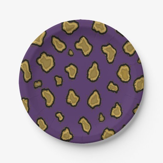 Assiettes En Carton Empreinte de léopard violet et or (Devant)