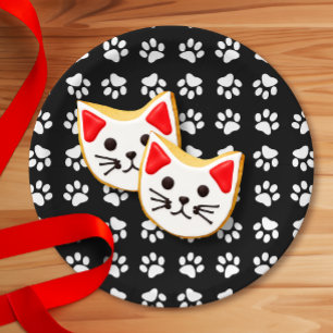 Assiettes En Carton Empreinte de patte de chat Motif noir et blanc Ann