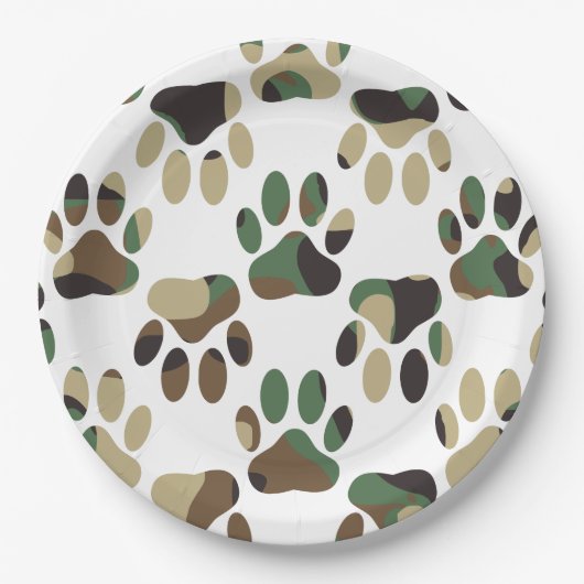 Assiettes En Carton Empreinte de patte de chien Motif Camo (Devant)