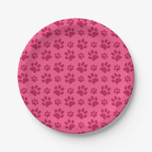 Assiettes En Carton Empreinte de patte de chien rose