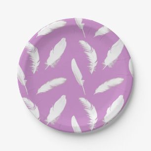 Assiettes En Carton Empreinte de plumes blanches sur mauve améthyste 