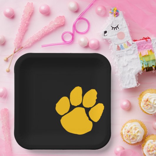 Assiettes En Carton Empreinte d'or sur les plaquettes de papier noir (Fête)