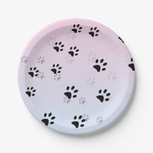 Assiettes En Carton Empreintes de pas effrontées rose et bleu de chat