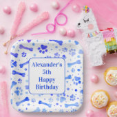 Assiettes En Carton Empreintes de pattes bleus fête d'anniversaire per (Fête)