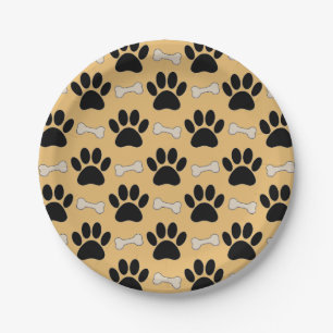 Assiettes En Carton Empreintes de pattes De Chiens Et Os