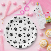 Assiettes En Carton Empreintes de pattes et coeurs de chien noir migno (Fête)