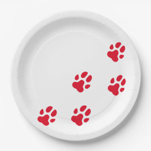 Assiettes En Carton Empreintes de pattes rouges mignons de chien