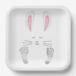 Assiettes En Carton Empreintes lapin et bébé