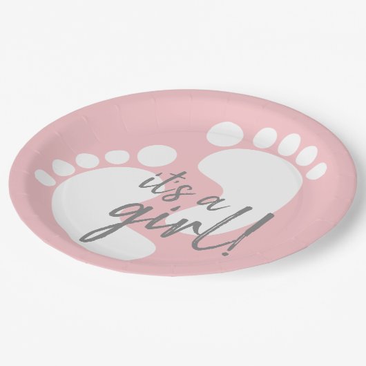 Assiettes En Carton Empreintes roses mignonnes C'est un Baby shower de (Angle)