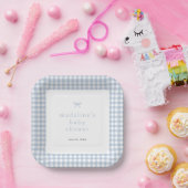 Assiettes En Carton en vichy Baby shower simple Bow Dusty Blue Boys (Fête)