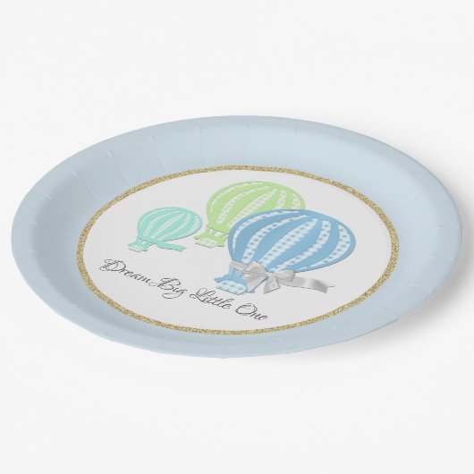 Assiettes En Carton en vichy Ballon à air chaud Baby Blue (Angle)