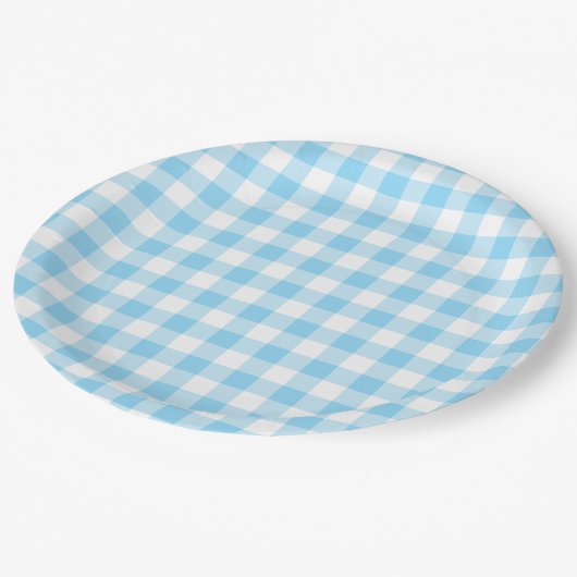 Assiettes En Carton En vichy Bébé bleu chèque (Angle)