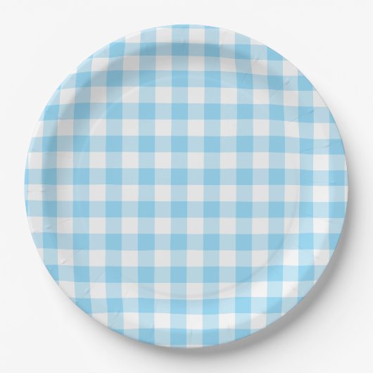 Assiettes En Carton En vichy Bébé bleu chèque (Devant)