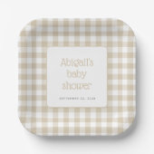 Assiettes En Carton En vichy beige Vérifier Baby shower rustique (Recto)
