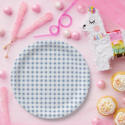 Assiettes En Carton En vichy bleu (Fête)