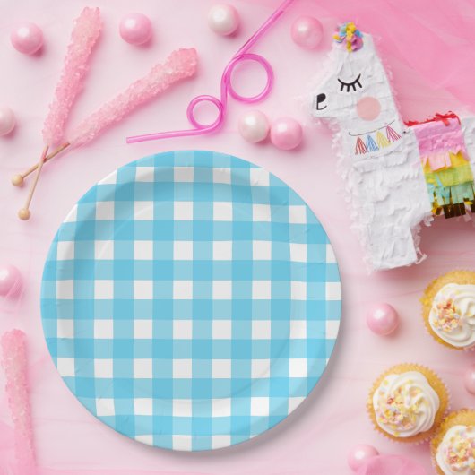 Assiettes En Carton En vichy bleu cérusé clair (Fête)