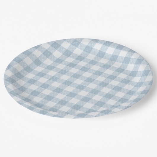 Assiettes En Carton En vichy bleu simple (Angle)