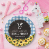 Assiettes En Carton En vichy Bleu & Tournesols Rustique Baby-Q Douche (Fête)
