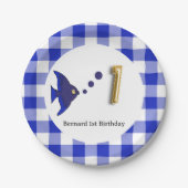 Assiettes En Carton en vichy, Blue Fish & Balloon 1er anniversaire (Devant)