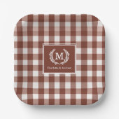 Assiettes En Carton En vichy Brown Monogramme Crest (Recto)