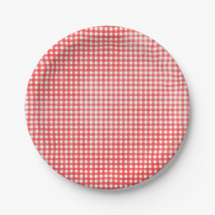 Assiettes En Carton en vichy décoloré rouge et blanc