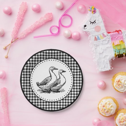 Assiettes En Carton En vichy d'oies (Fête)