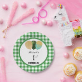 Assiettes En Carton En vichy et ballons verts 1er anniversaire (Fête)