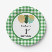Assiettes En Carton En vichy et ballons verts 1er anniversaire (Devant)