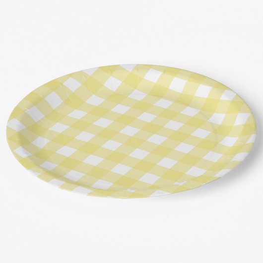 Assiettes En Carton En vichy jaune pâle et blanc (Angle)