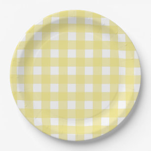 Assiettes En Carton En vichy jaune pâle et blanc