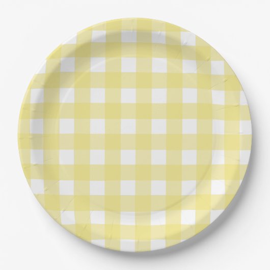 Assiettes En Carton En vichy jaune pâle et blanc (Devant)
