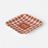 Assiettes En Carton En vichy Monogramme Orange-Rouge Crest Personnalis (Angulaire)