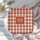 Assiettes En Carton En vichy Monogramme Orange-Rouge Crest Personnalis