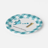 Assiettes En Carton en vichy, Poisson Bleu Turquoise & Ballotte 1er an (Angle)