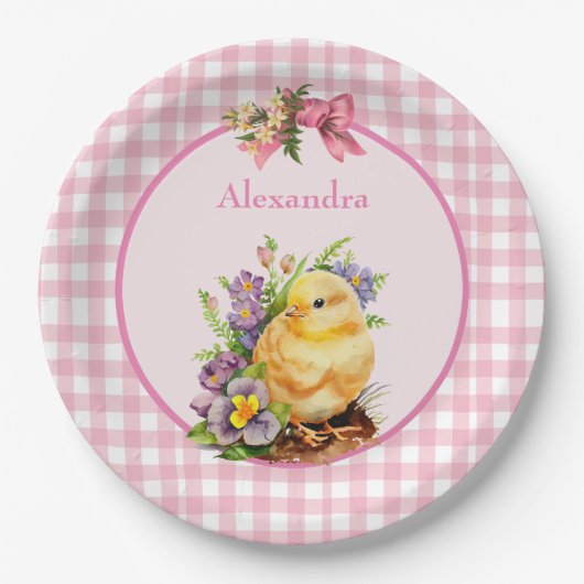 Assiettes En Carton En vichy rose (Devant)