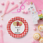 Assiettes En Carton En vichy rouge et ballons 1er anniversaire (Fête)
